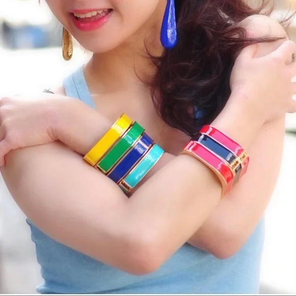 NWT Navy Blue/Gold AMRITA SINGH Square Hinge ENAMEL Cuff BRACELET - Picture 7 of 7